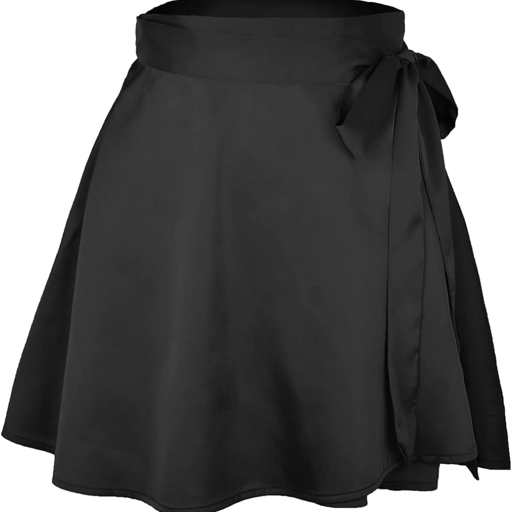 Black Satin Wrap Mini Skirt